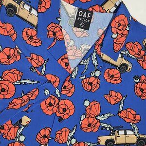 OAF Nation XL Poppies & Yotas Button Up Shirt Rayon Technical Toyota Truck Blue